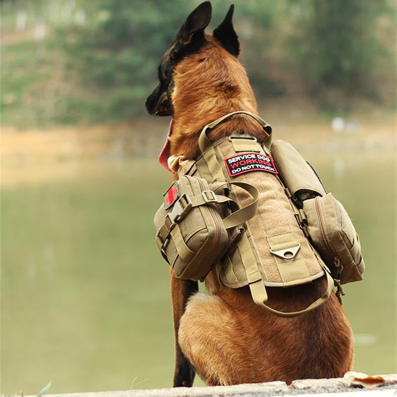 Tactical Molle Dog Harness Vest in Black, Green and Camo