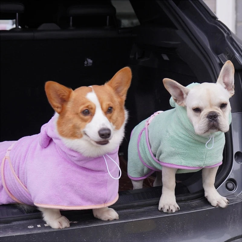 Hooded Microfiber Dog Bathrobe in Multiple Colors