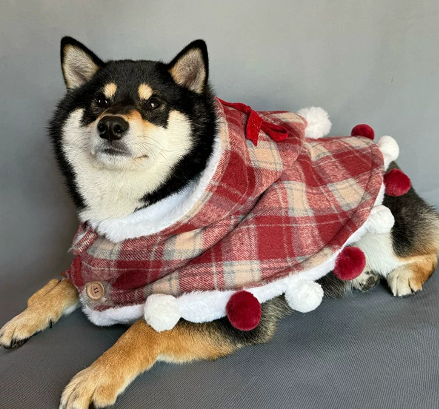Large Red Winter Fleece-Lined Cotton Dog Coat