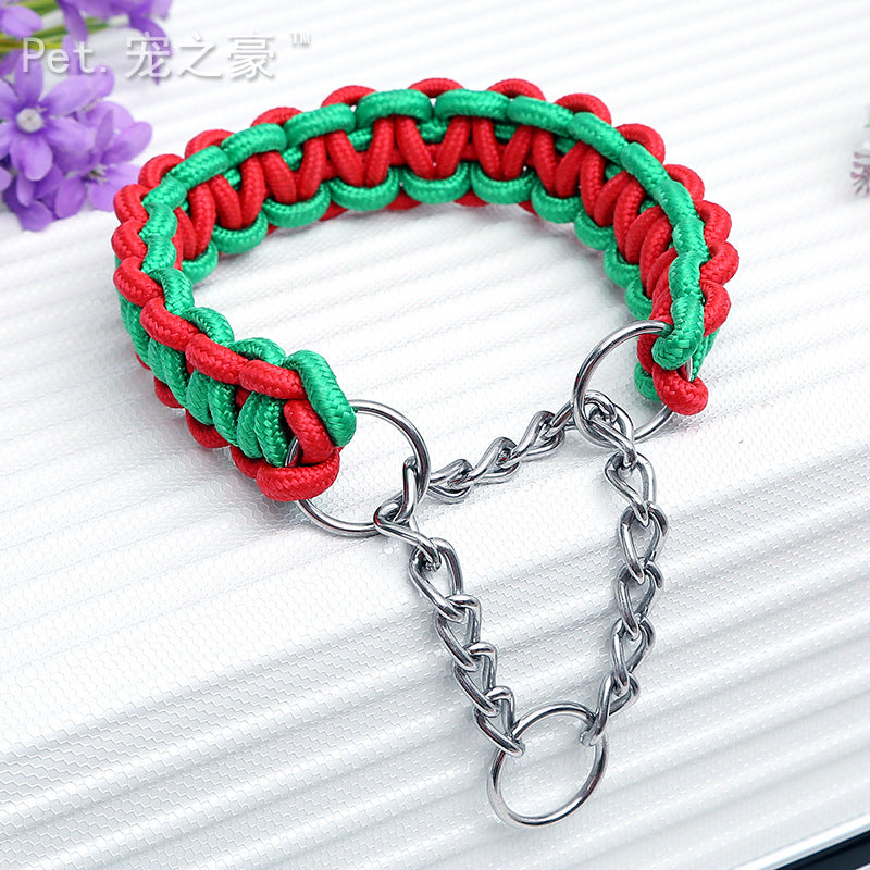 Braided Rope Dog Collar - Red/Green