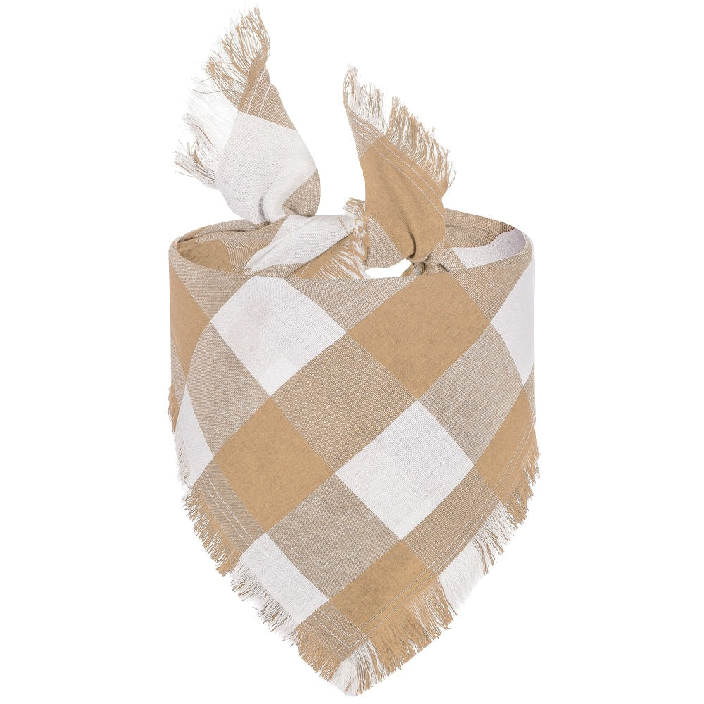 Check Triangle Scarf Tassel Style Dog Bandana