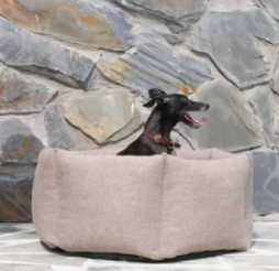 Dog Bed in Warm Khaki, Grey, and Army Green