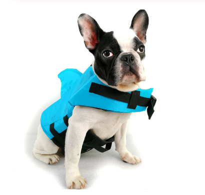 Shark-Design Dog Swim Vest in Blue, Green and Orange
