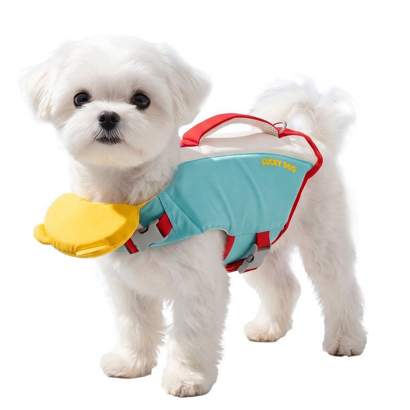 Dinosaur-Shape Dog Swim Vest in Yellow and Blue