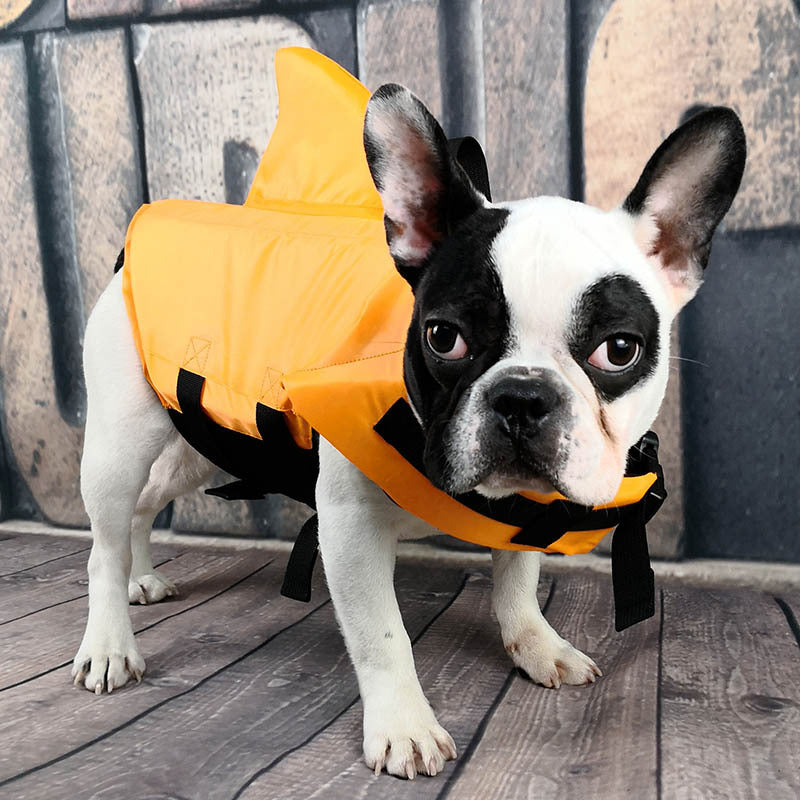 Shark-Design Dog Swim Vest in Blue, Green and Orange