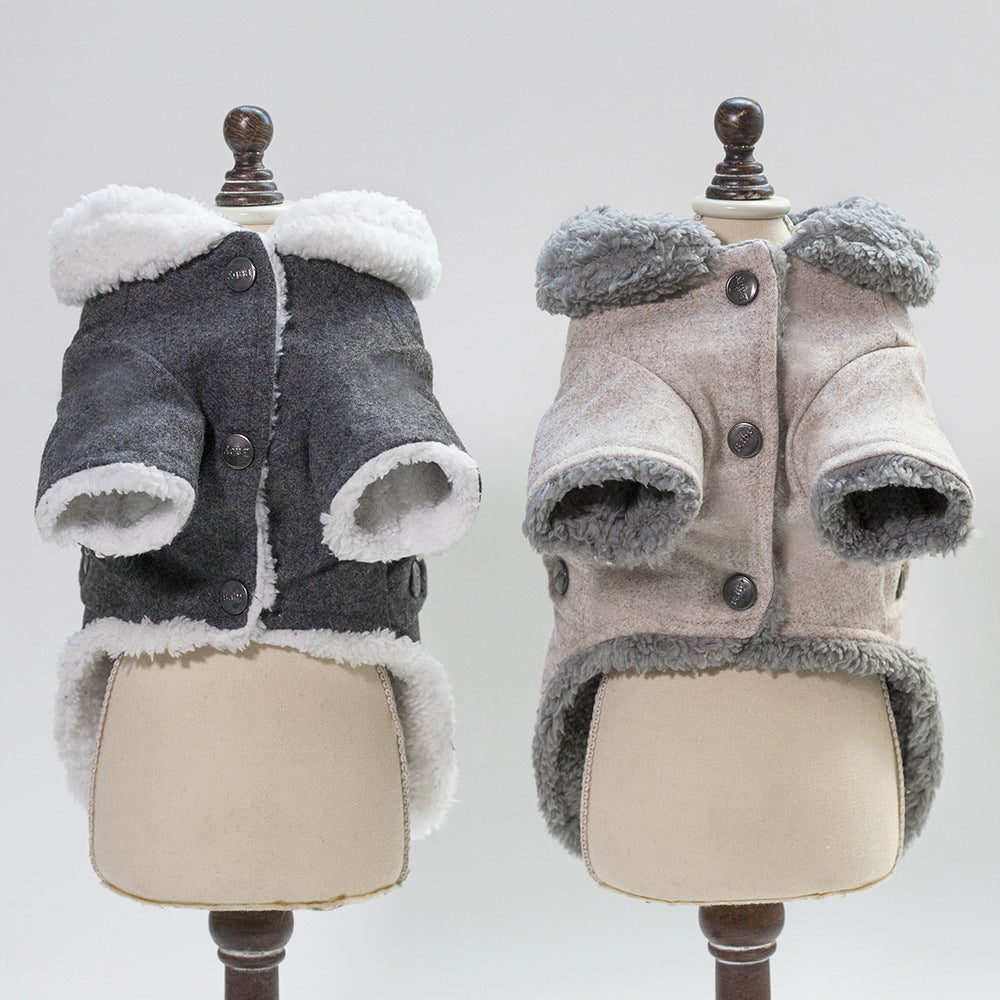 Warm Winter Dog Jacket in Light Brown and Dark Grey