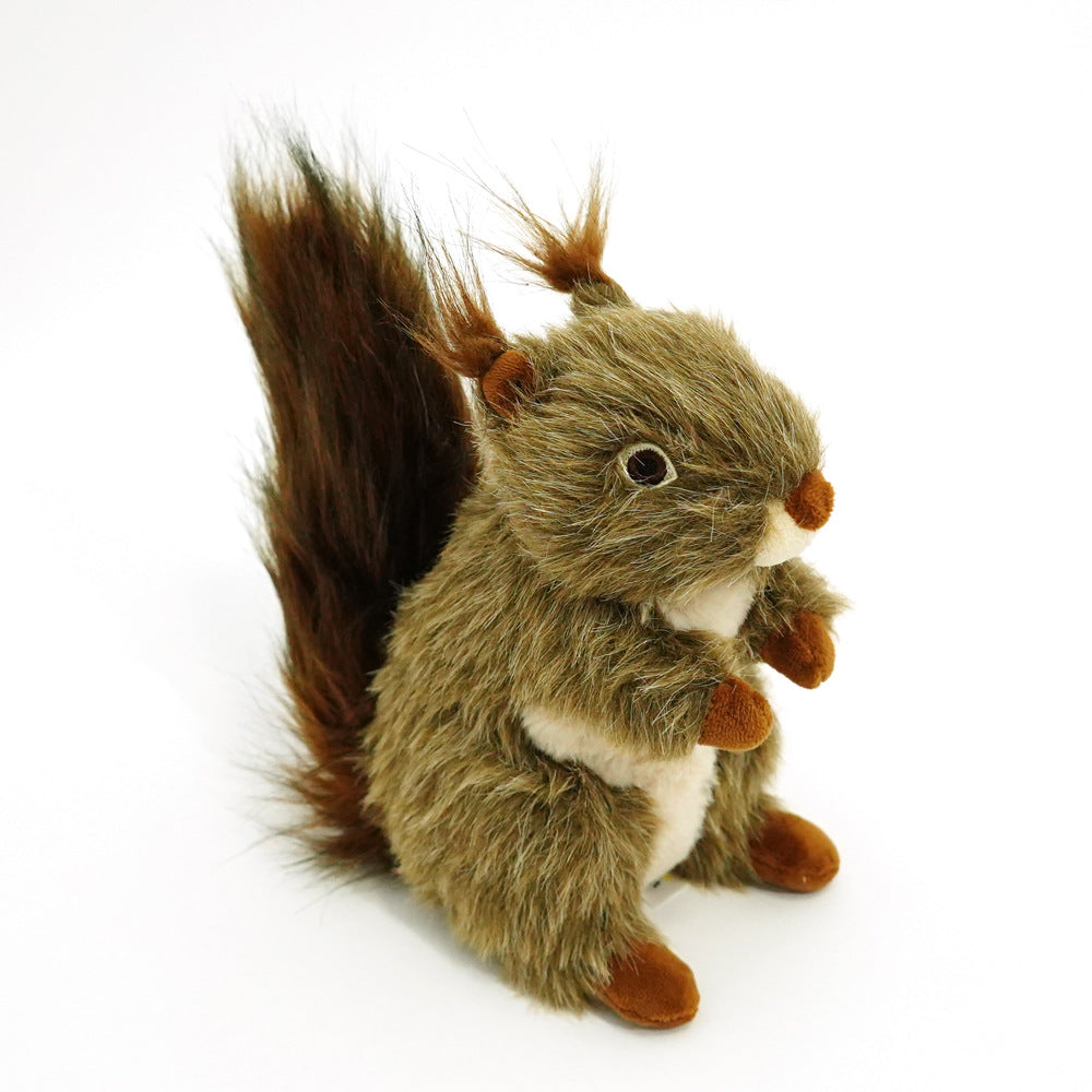 Squeaky Plush Squirrel Dog Toy in Brown