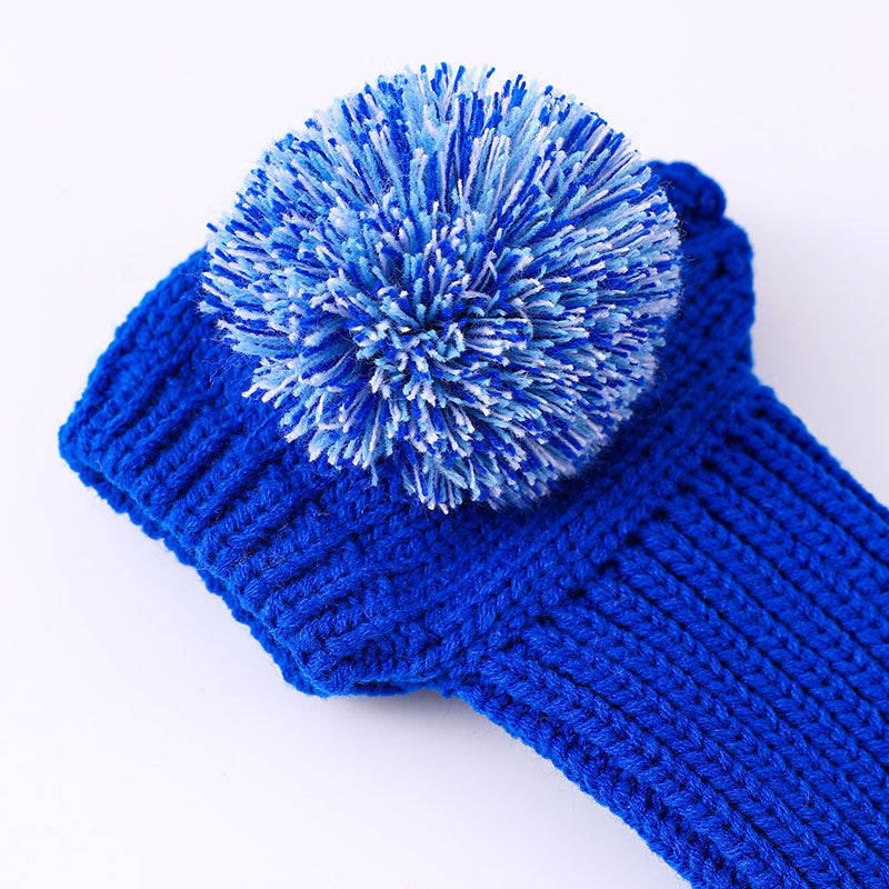 Hand Knitted Wool Dog Hat in Beige, Blue and Gray