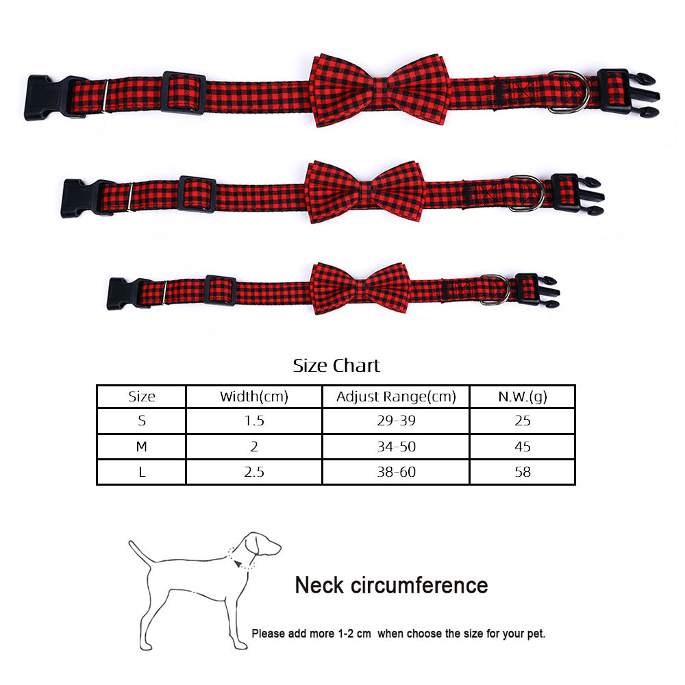 British Plaid Bow Tie Collar for Dogs in Black and Red