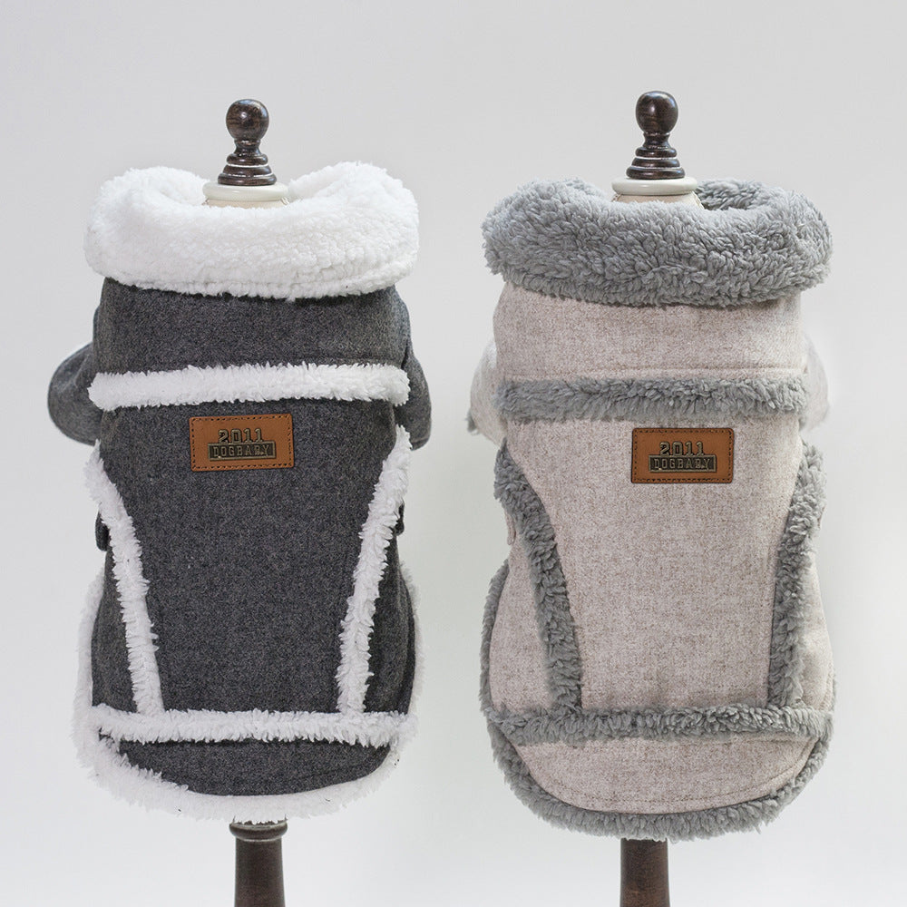 Warm Winter Dog Jacket in Light Brown and Dark Grey