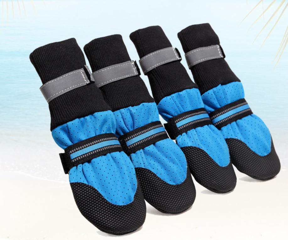 Mesh Dog Boots with Reflective Strap in Rose Pink and Blue