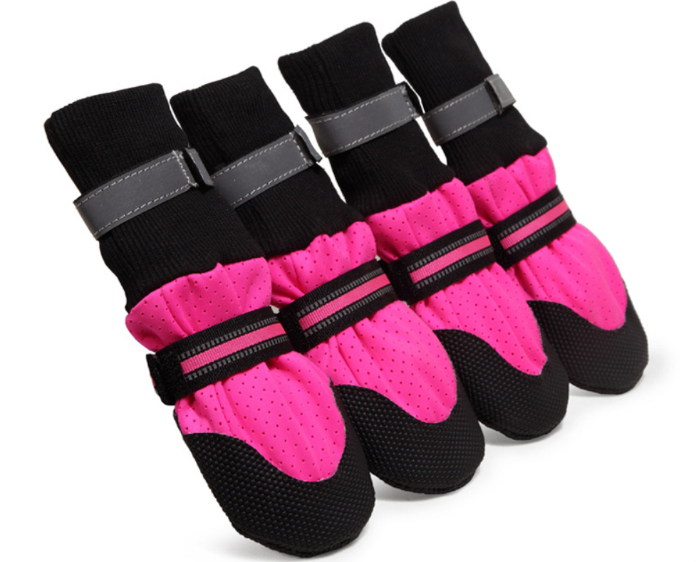 Mesh Dog Boots with Reflective Strap in Rose Pink and Blue