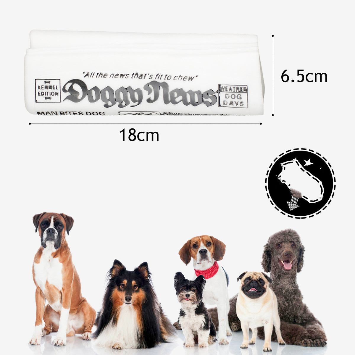 Squeaky Newspaper Chew Toy in Black & White
