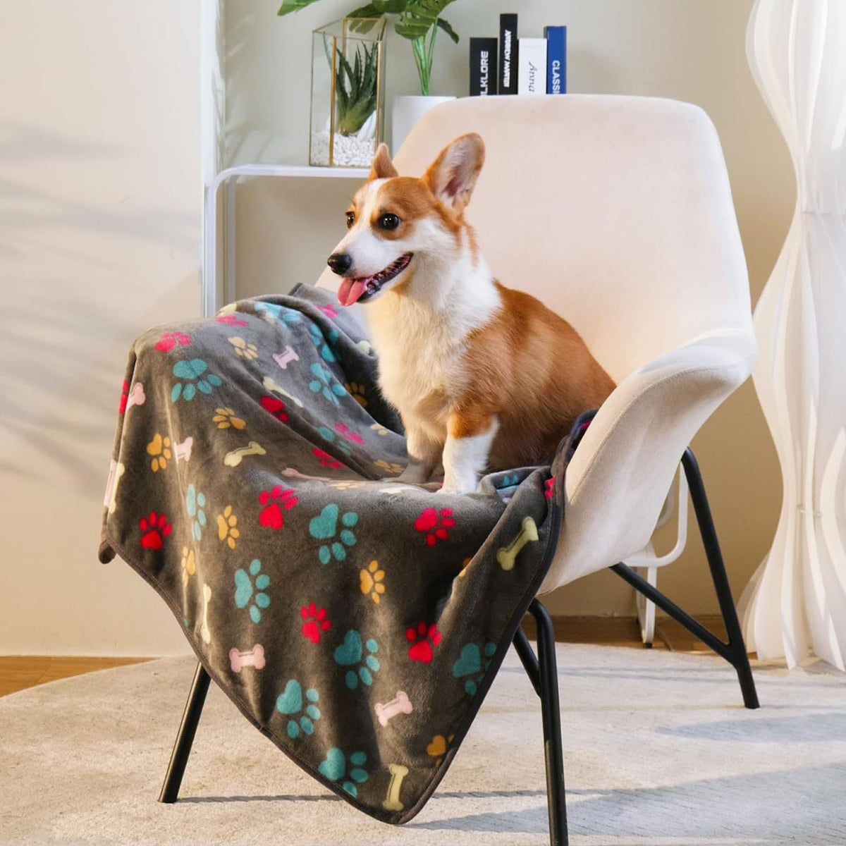 Cozy Confetti Bone Paw Print Dog Blanket