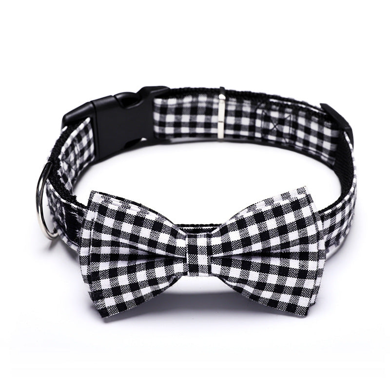 British Plaid Bow Tie Collar for Dogs in Black and Red