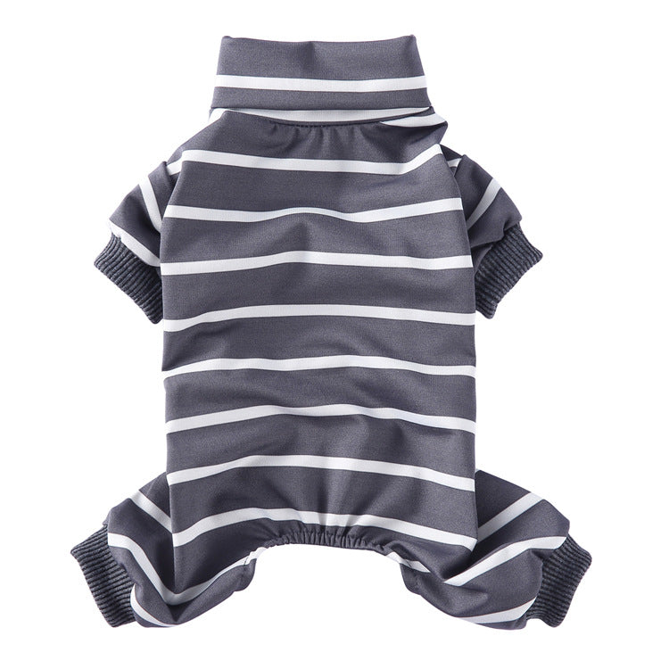 Striped High Collar Dog Pajamas in Grey, Red, Blue, Pink & Green