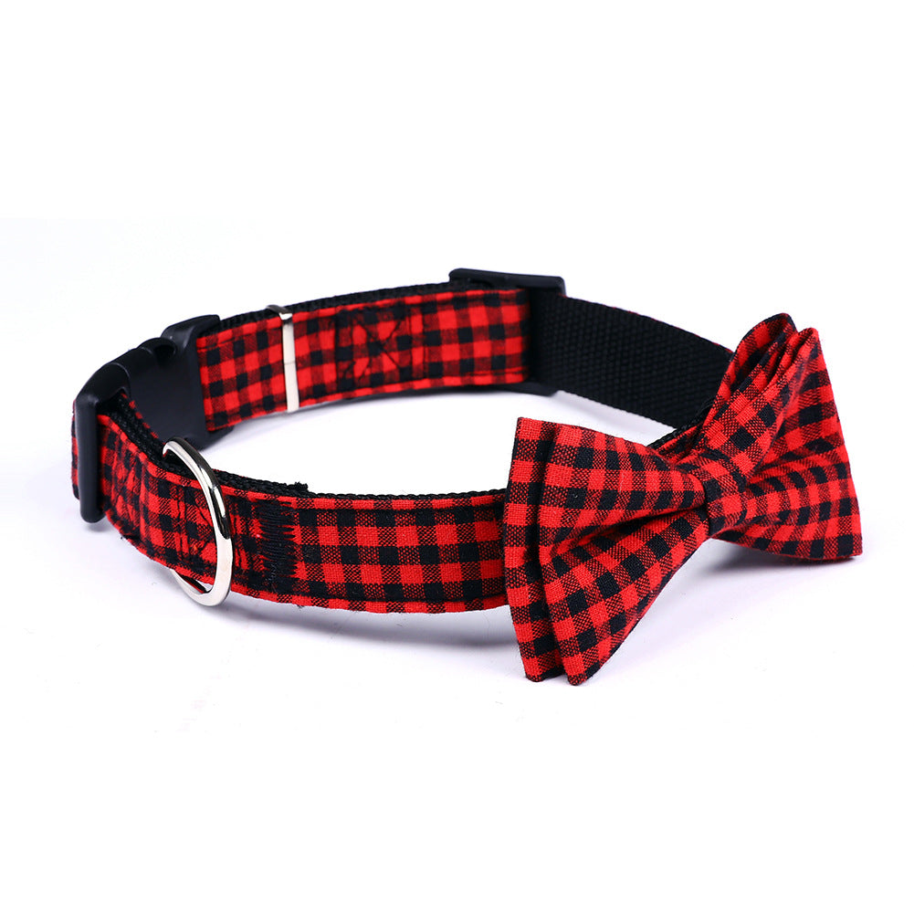 British Plaid Bow Tie Collar for Dogs in Black and Red