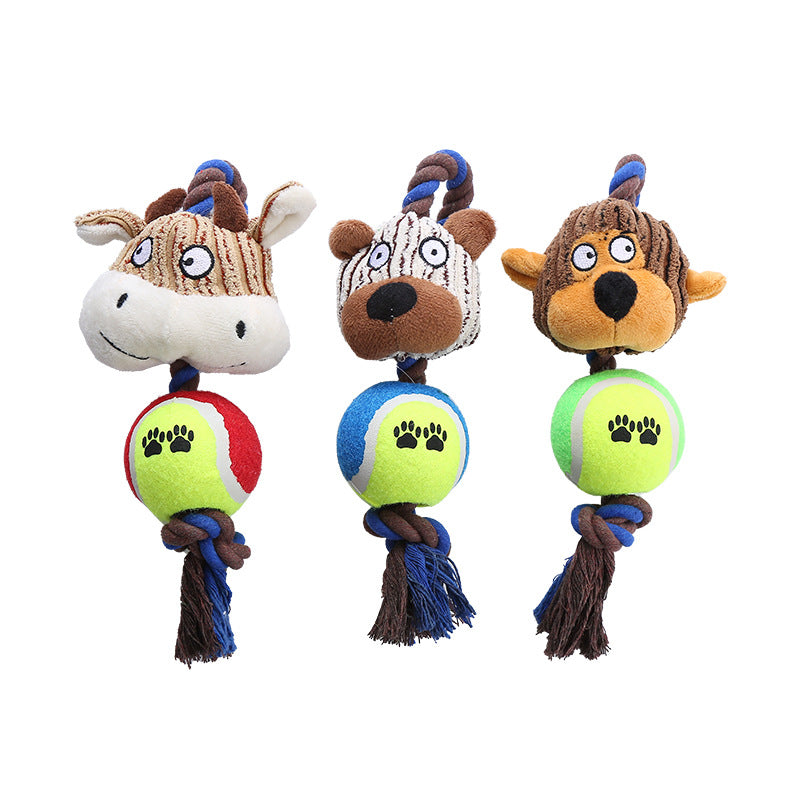 Corduroy Rope Toy with Tennis Ball and Sound