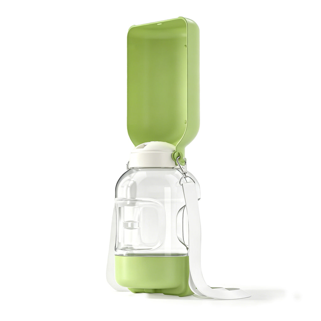 Portable Dog Water Bottle with Food Bowl in Green and White