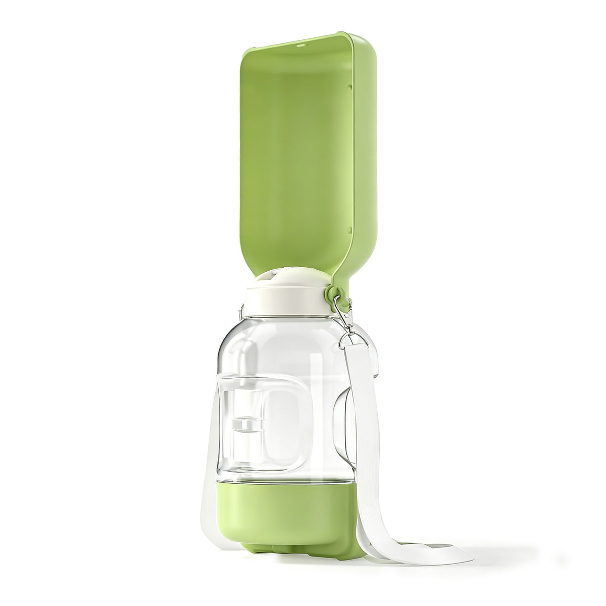 Portable Dog Water Bottle with Food Bowl in Green and White
