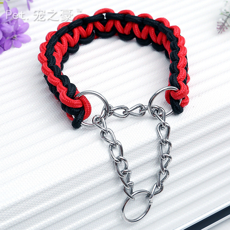 Braided Rope Dog Collar - Black/Red