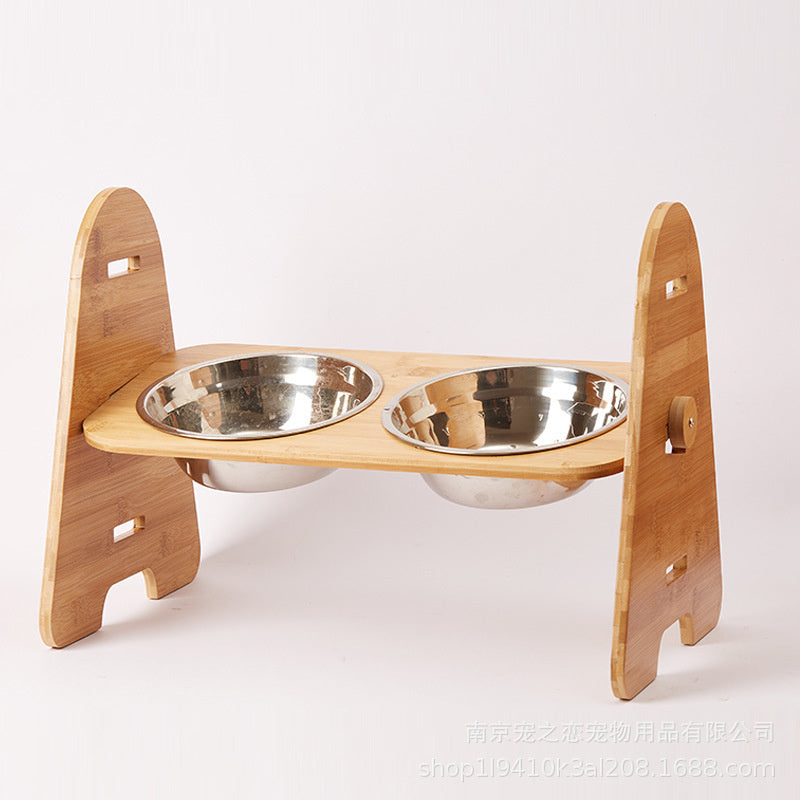Medium and Large Dog Bamboo Stainless Steel Double Bowl