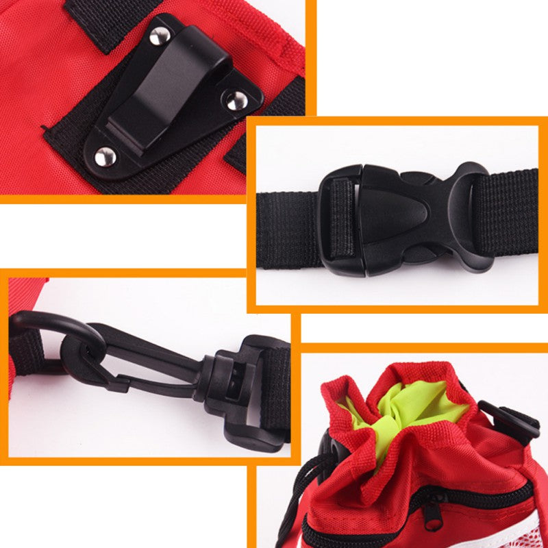 Drawstring Treat Pouch for Dog Walks in Red and Black