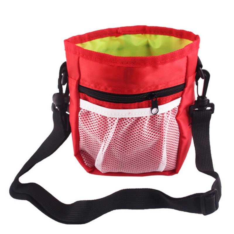 Drawstring Treat Pouch for Dog Walks in Red and Black