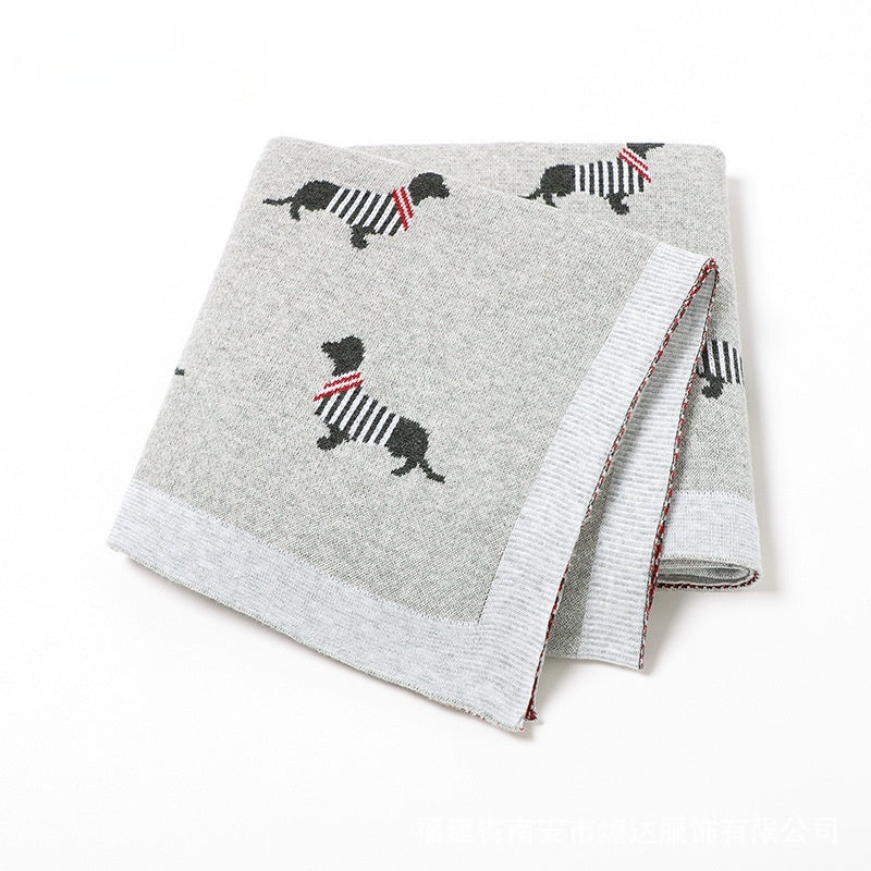 Cartoon Dog Jacquard Knit Blanket for Puppies