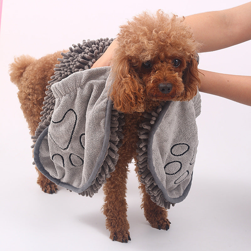 Chenille Bath Towel for Dogs in Grey