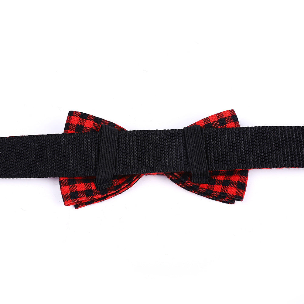 British Plaid Bow Tie Collar for Dogs in Black and Red