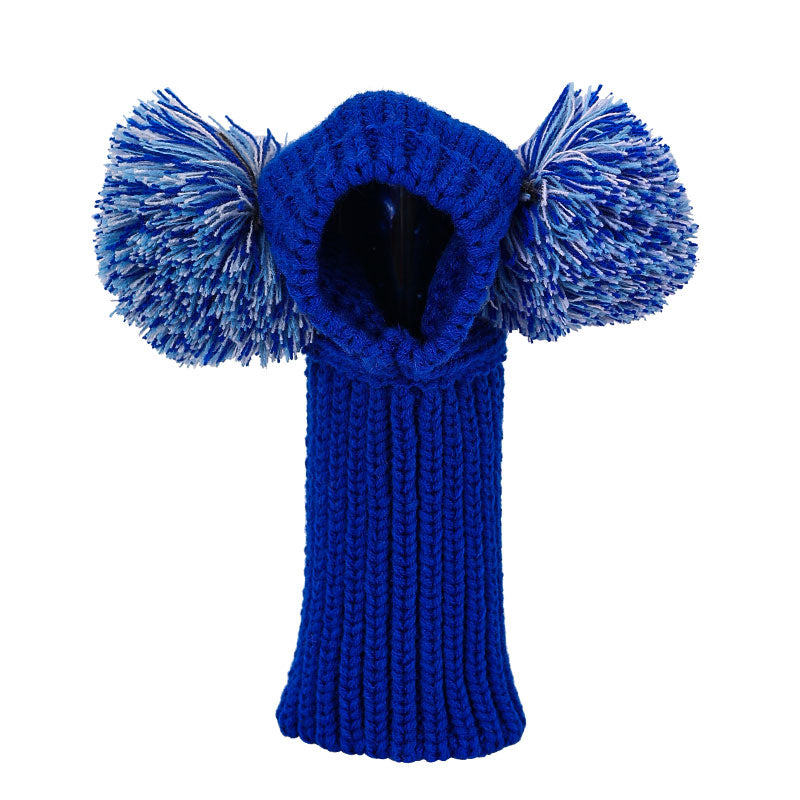 Hand Knitted Wool Dog Hat in Beige, Blue and Gray