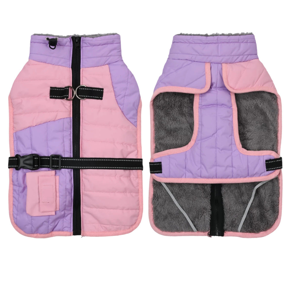 Thick Warm Dog Coat in Wine Red and Light Pink