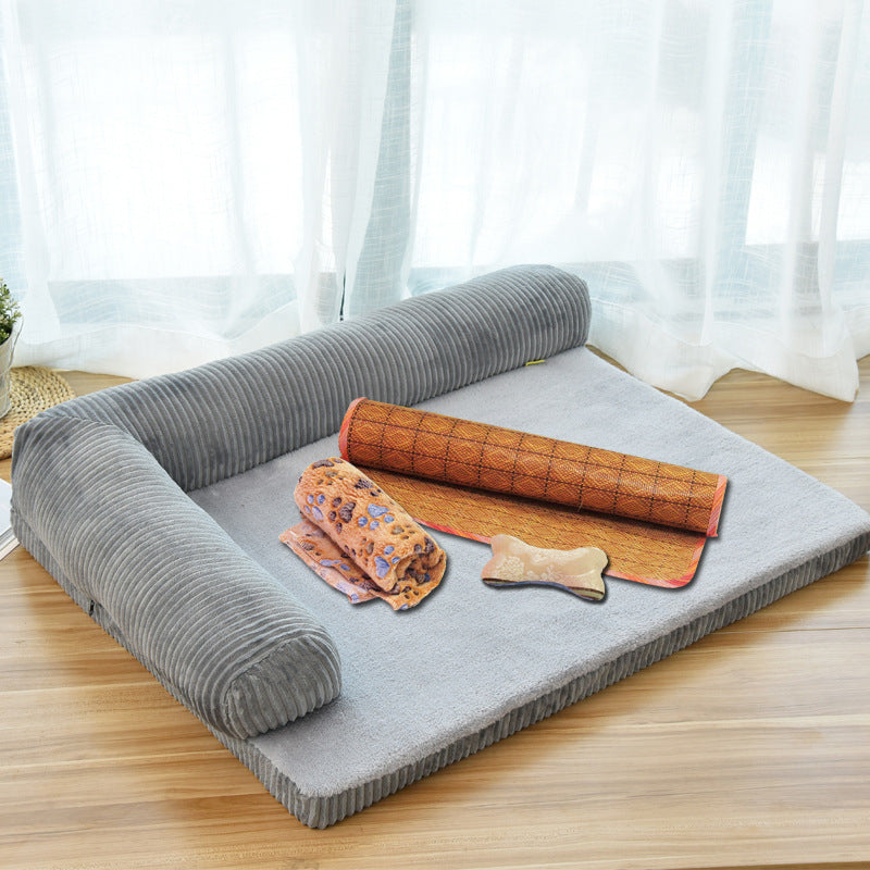 Dog Bed in Coffee, Red and Grey