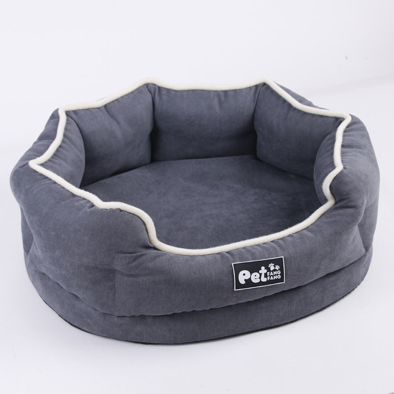 Cozy Warm Dog Cushion in Grey, Pink, and Blue