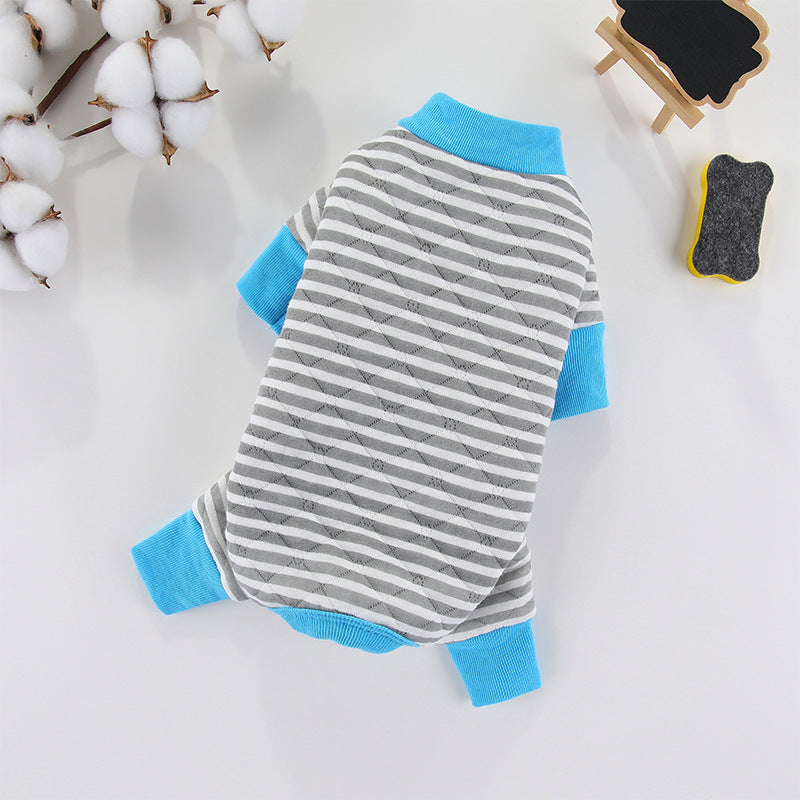 Striped Winter Dog Coat in Red, Grey, and Blue
