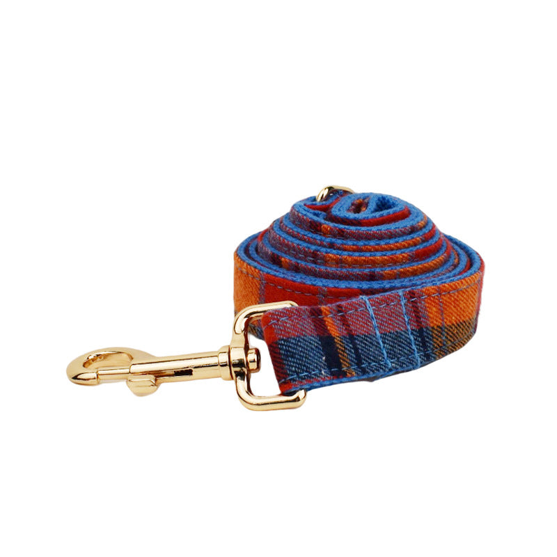 Blue Velvet Plaid Dog Collar and Leash Set