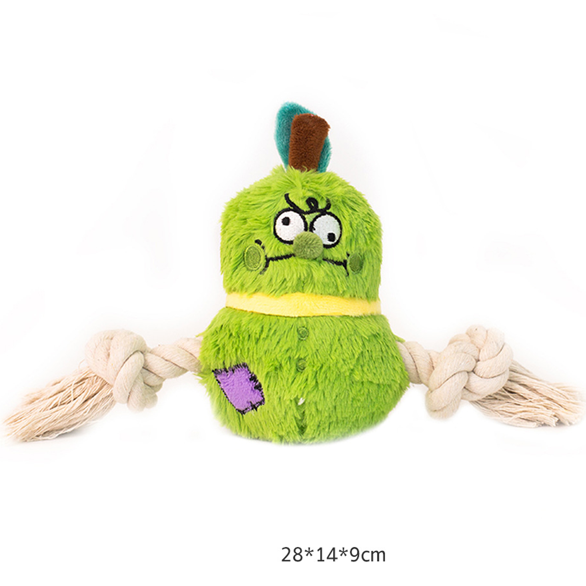 Knotted Plush Rope Toy in Green and Purple
