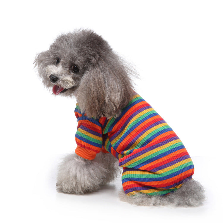 Striped High Collar Dog Pajamas in Grey, Red, Blue, Pink & Green