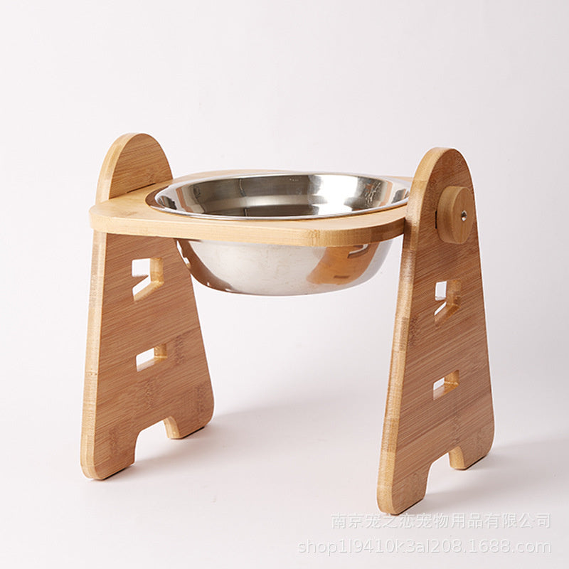 Medium and Large Dog Bamboo Stainless Steel Double Bowl