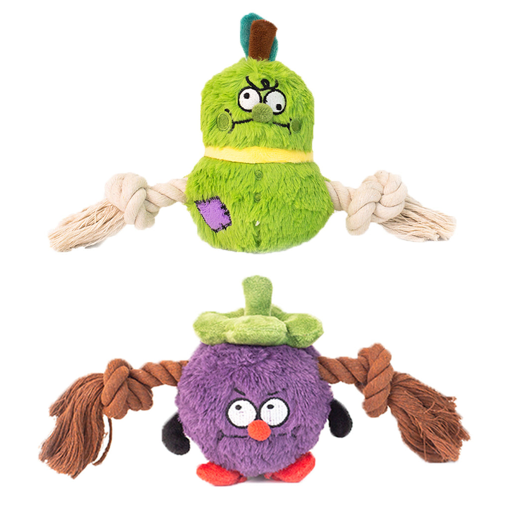 Knotted Plush Rope Toy in Green and Purple