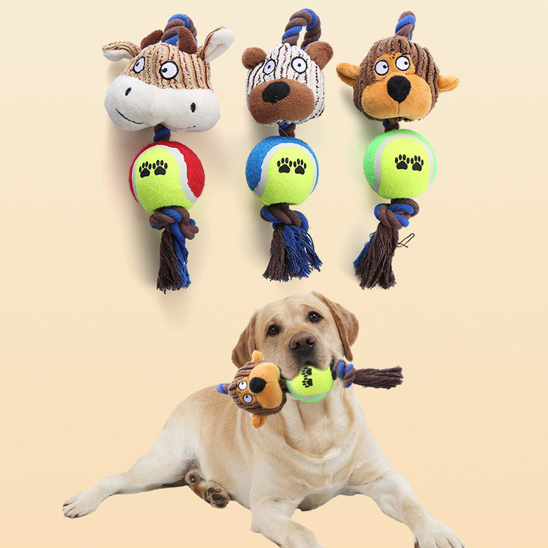 Corduroy Rope Toy with Tennis Ball and Sound