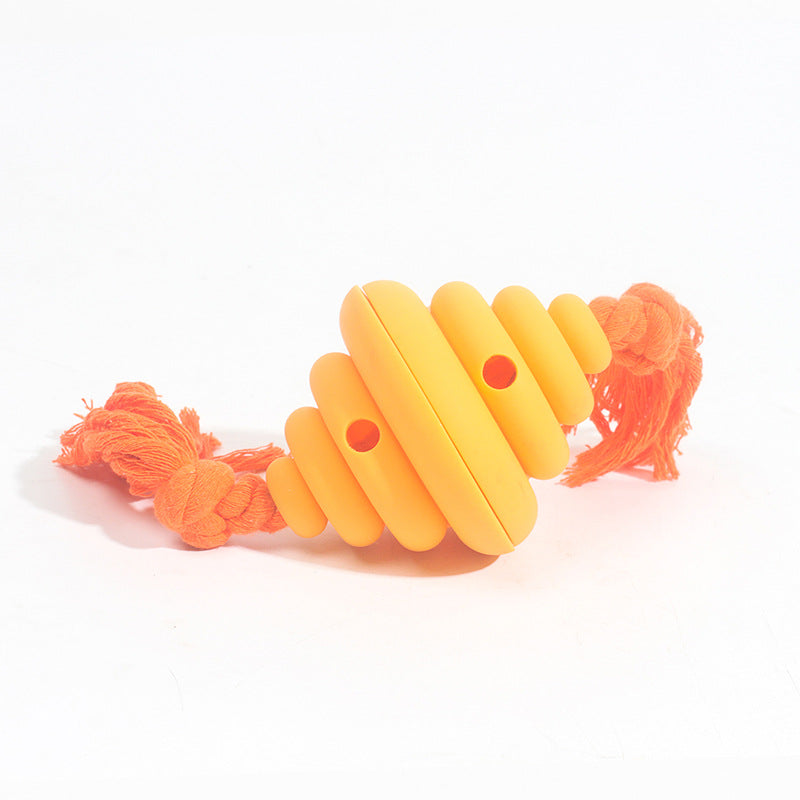 Rubber Chew Toy with Rope for Dogs in Yellow and Green