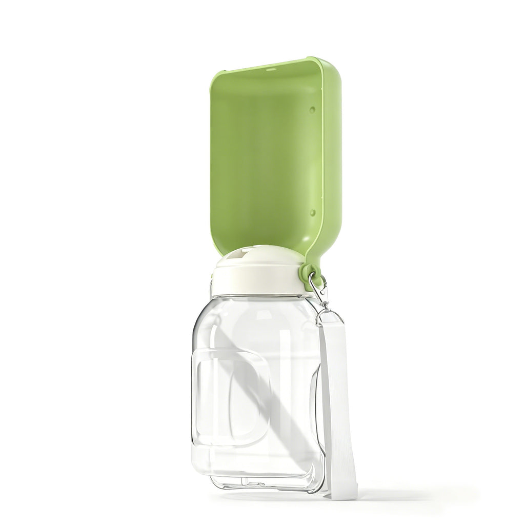 Portable Dog Water Bottle with Food Bowl in Green and White