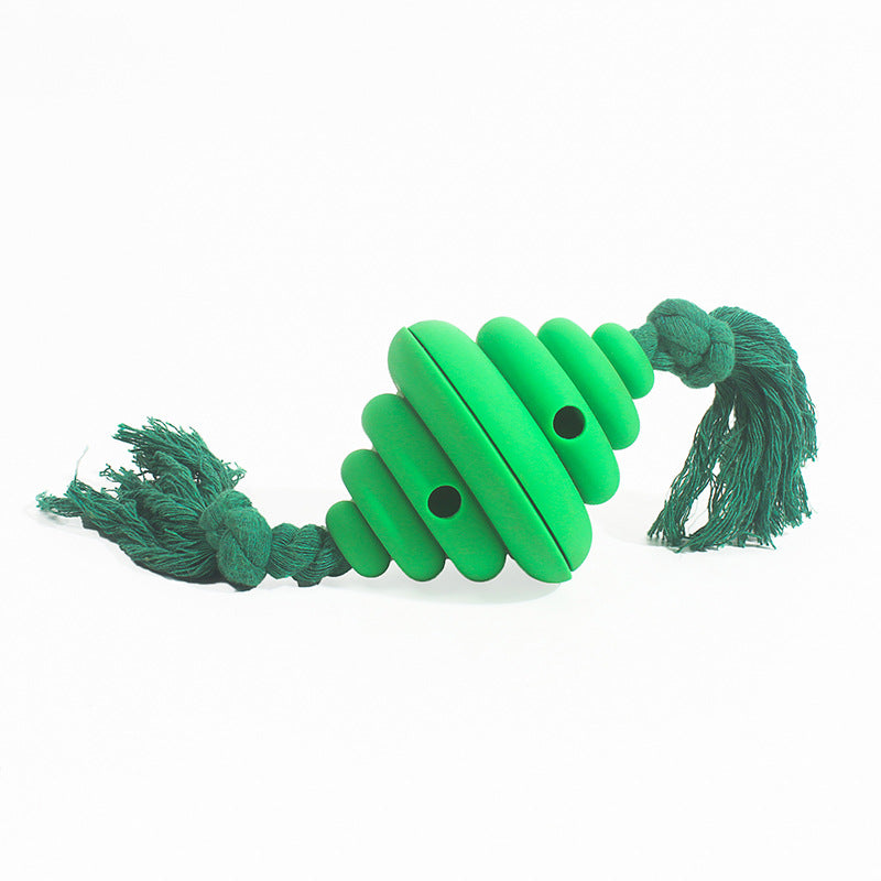 Rubber Chew Toy with Rope for Dogs in Yellow and Green