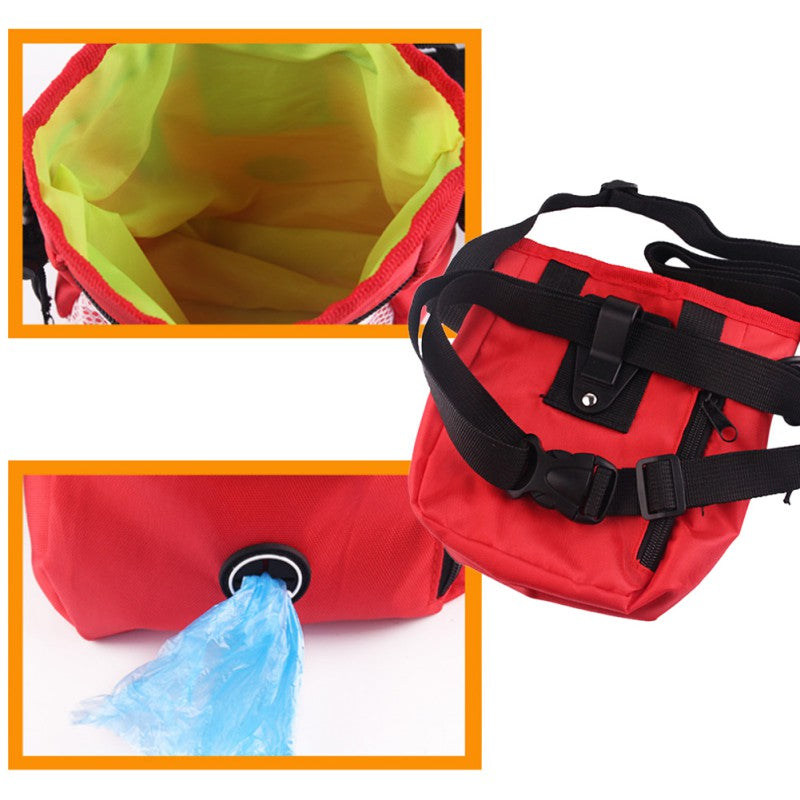 Drawstring Treat Pouch for Dog Walks in Red and Black