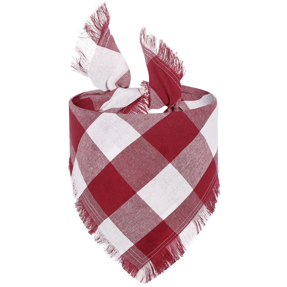 Check Triangle Scarf Tassel Style Dog Bandana