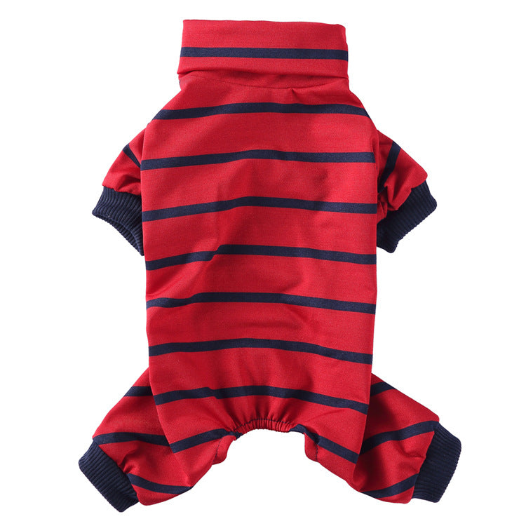 Striped High Collar Dog Pajamas in Grey, Red, Blue, Pink & Green