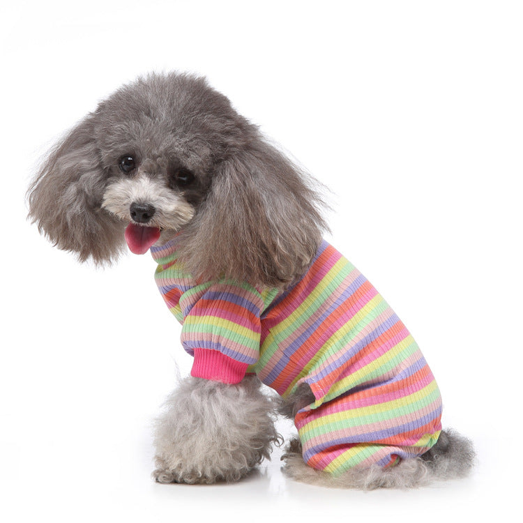Striped High Collar Dog Pajamas in Grey, Red, Blue, Pink & Green