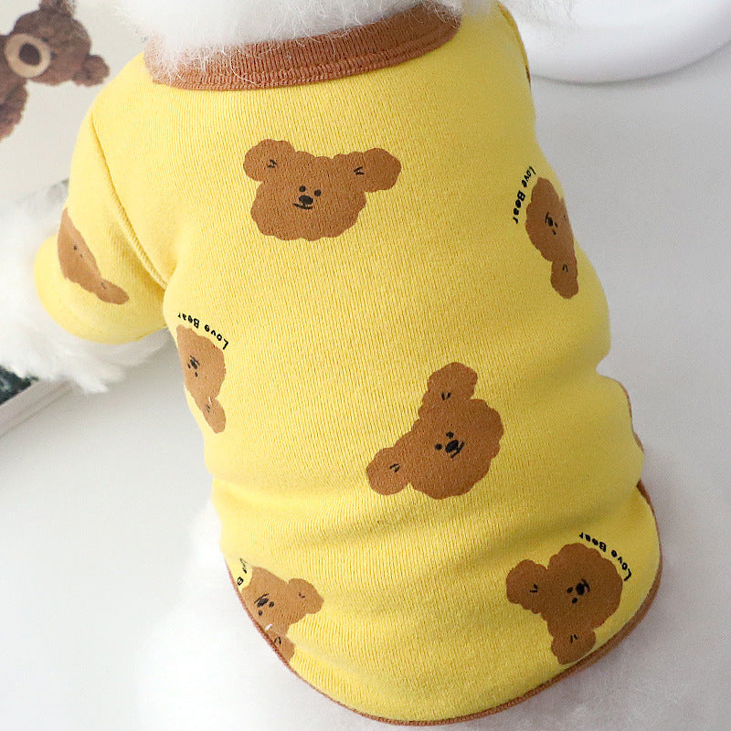 Bear Print Dog Shirt in Blue, Yellow, Cream and Pink